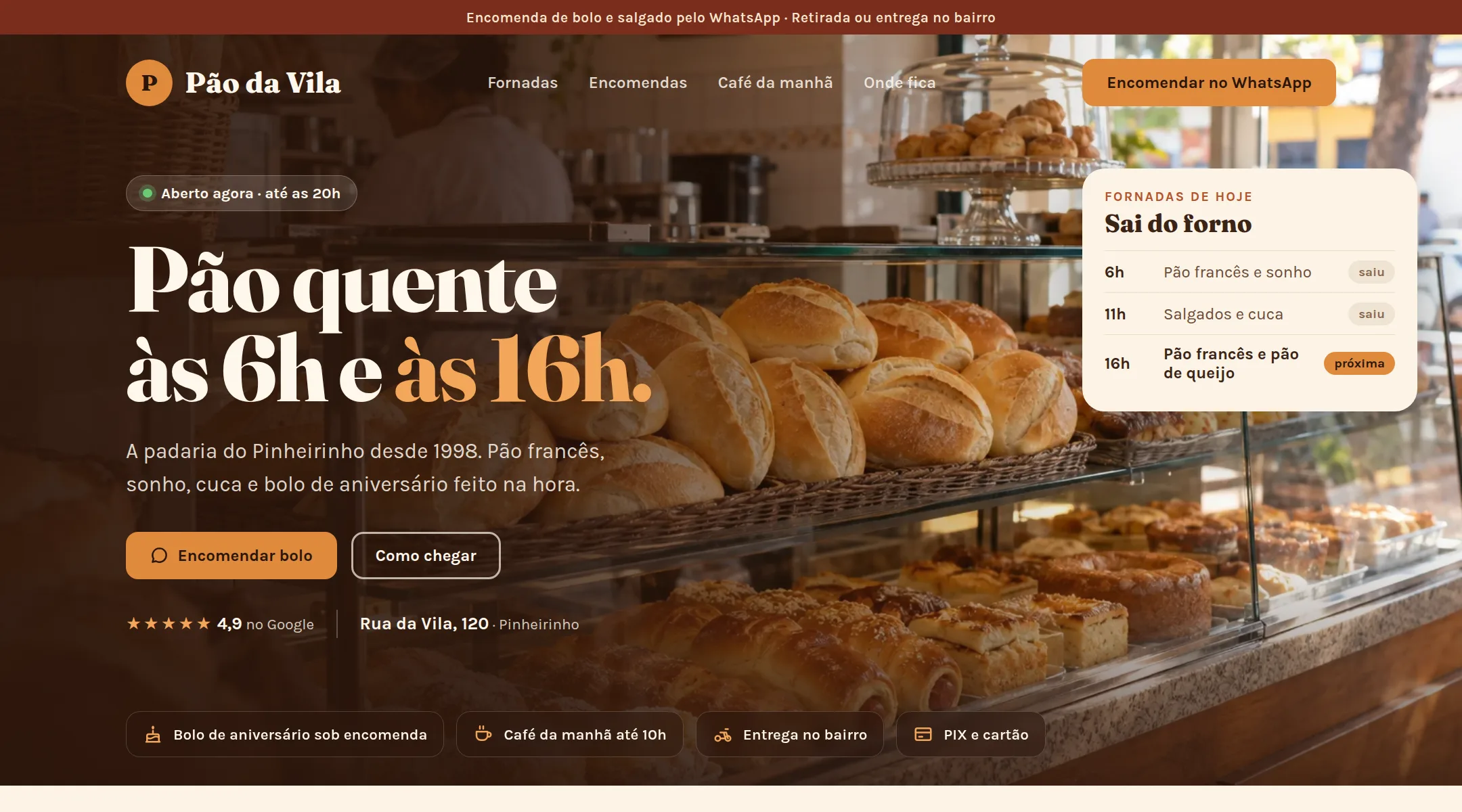 Exemplo ilustrativo: site da padaria Pão da Vila